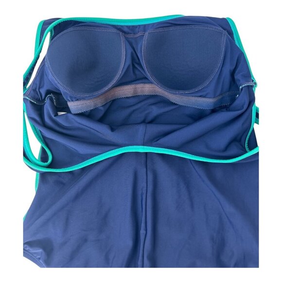 Lands' End Fully Lined Scoop Neck One-Piece Swimsuit Navy/Green Athletic M - Picture 6 of 8